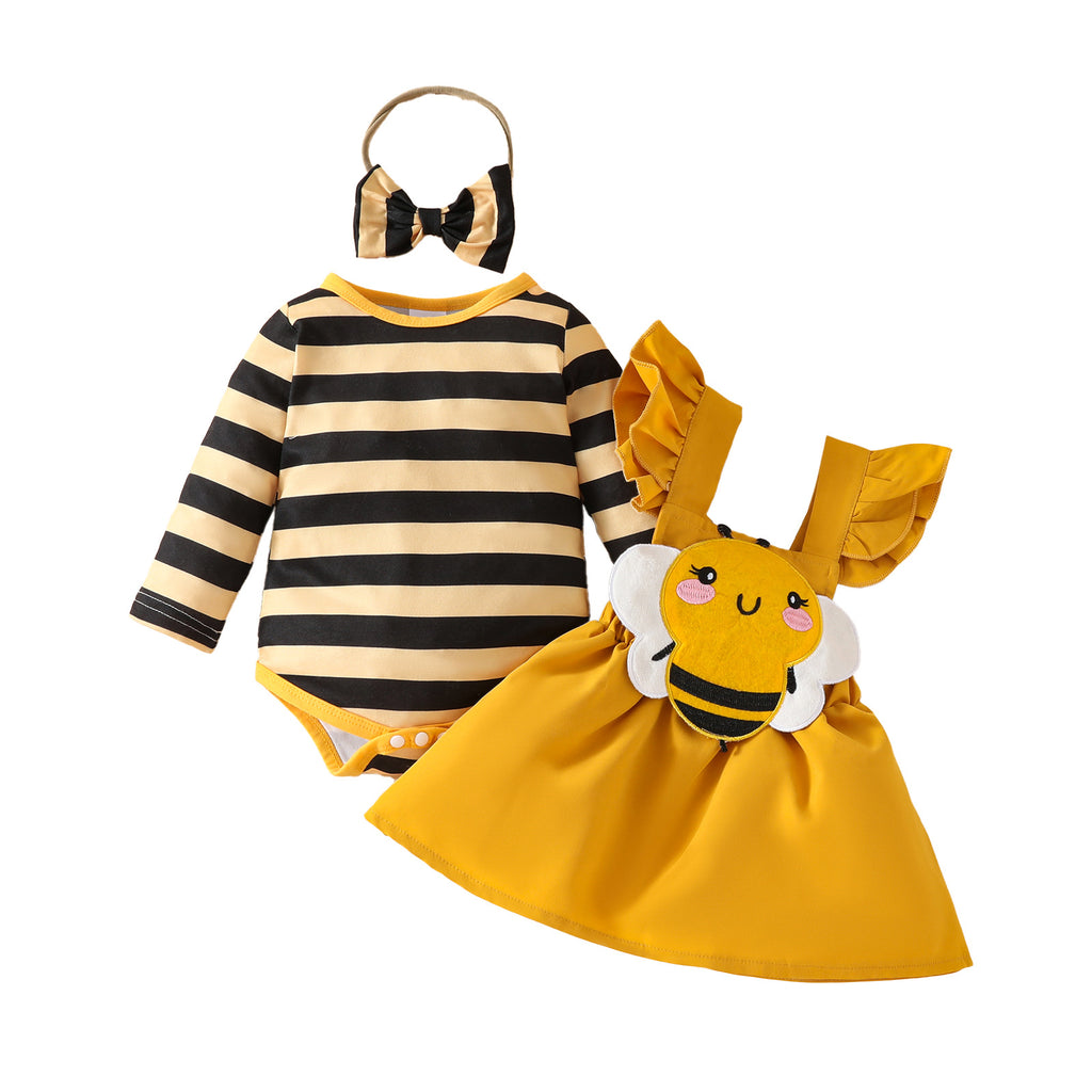 Baby Cute Little Bee Stripes Long-sleeved Triangle Romper Suit