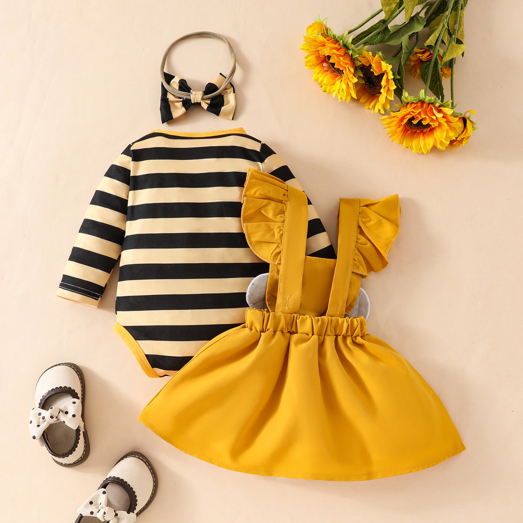 Baby Cute Little Bee Stripes Long-sleeved Triangle Romper Suit